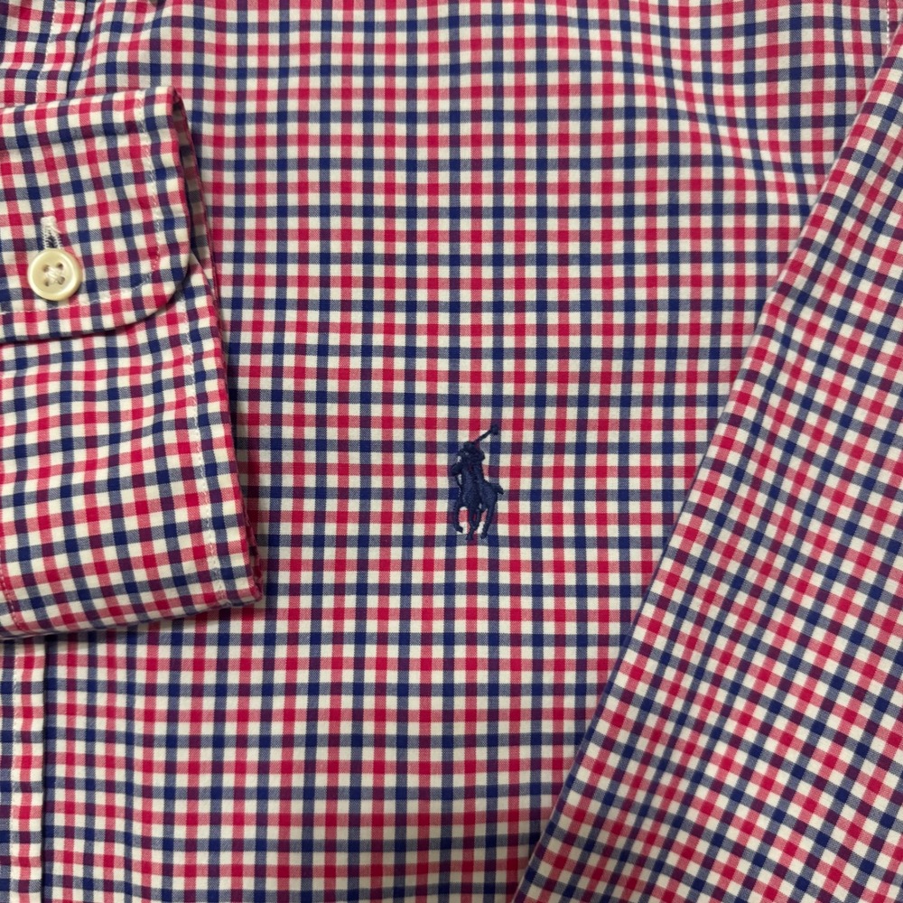 Ralph Lauren Button Down Shirt Mens L Red Blue Gingham Excellent Long Sleeve - Picture 3 of 7